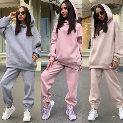 Damen Sportliches Hoodie- und Jogginghosen-Set im lässigen Design mit Kapuze Drune