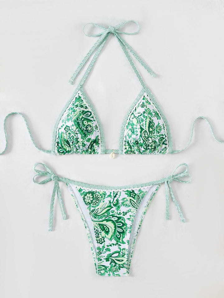Damen Triangel-Bikini-Set mit verstellbaren Bindebändern und floralem Design Drune