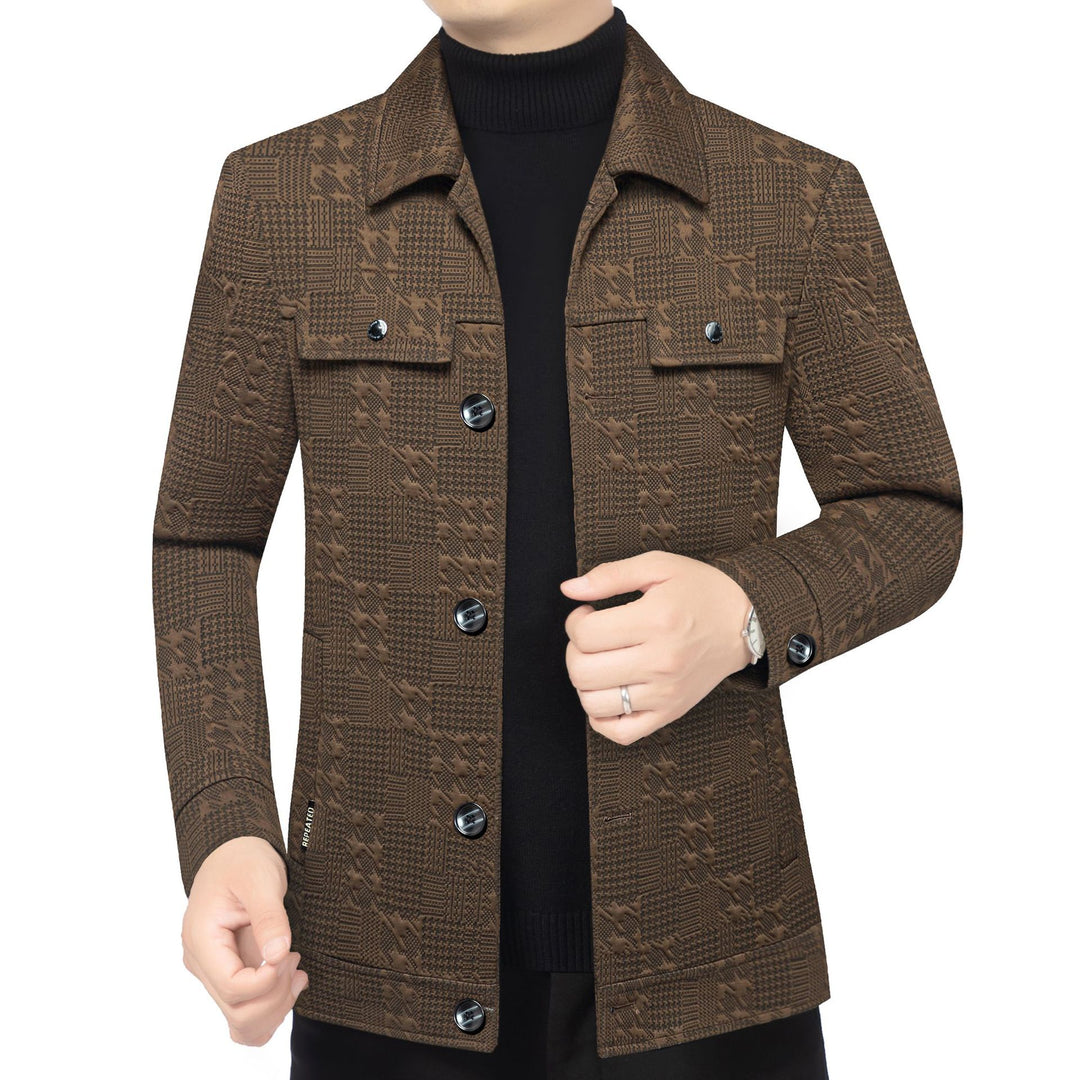 Herren Strukturiertes Overshirt im Glencheck-Relief mit Hemdkragen Drune