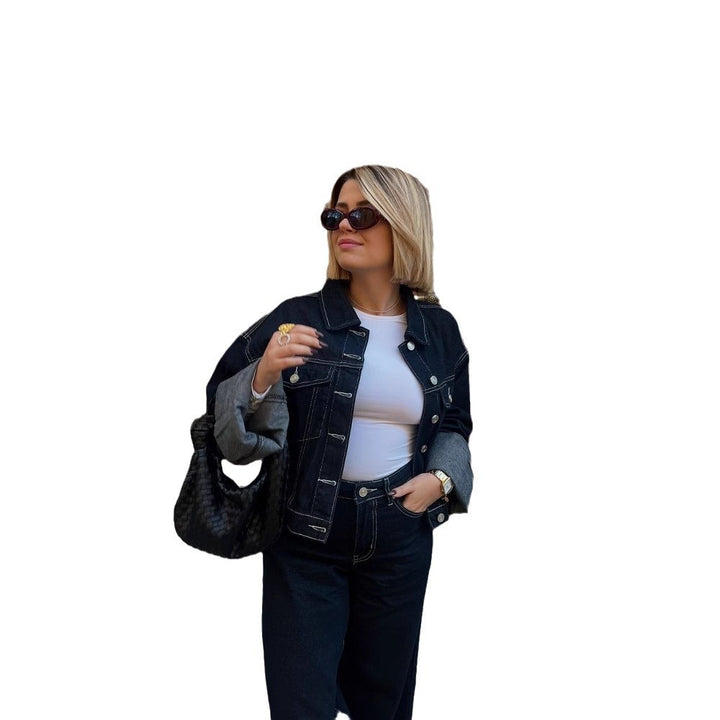 Damen Weit geschnittene Denim-Hose mit modischem Aufschlag Drune