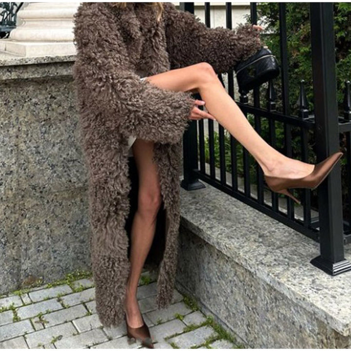 Damen Luxus Kunstfellmantel im Oversized-Stil Drune