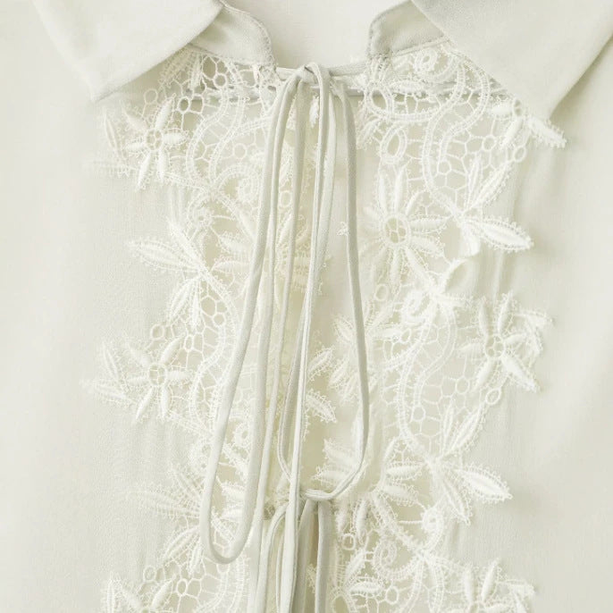Damen Romantische Tunika‑Bluse mit Spitzenapplikation, Volantsaum und Ballonärmeln Drune