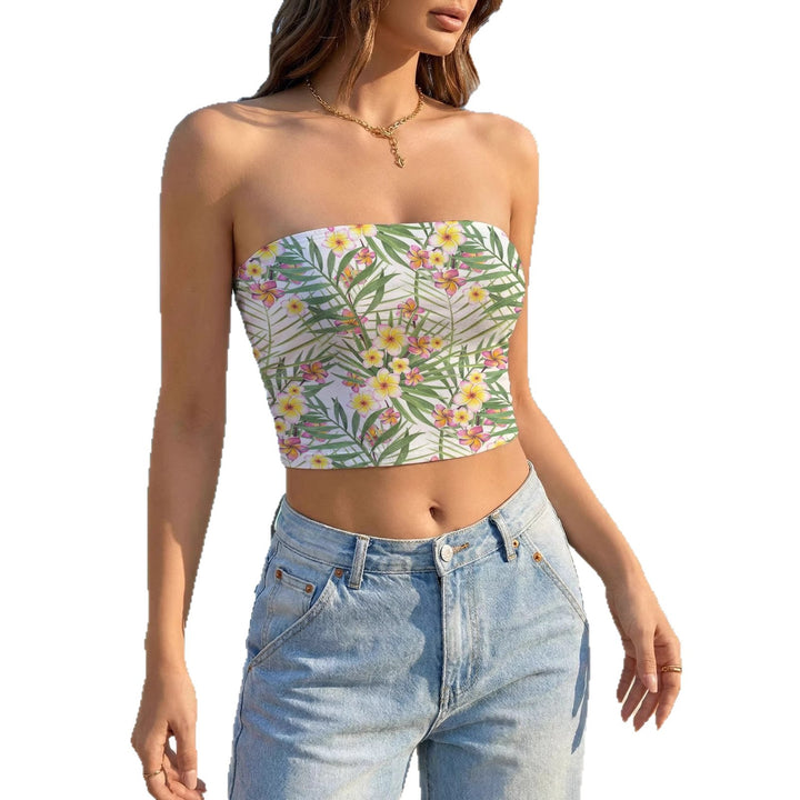 Damen Bandeau-Top mit kreativen Blumen- und Blattmotiven Drune