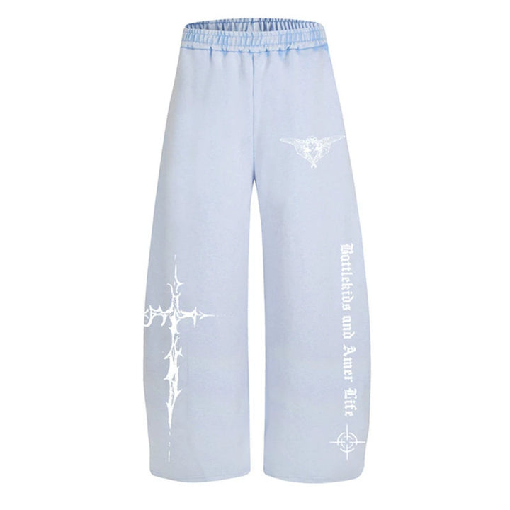Damen Weite Lounge-Hose im Palazzo-Stil mit Elastikbund und Gothic-Print Drune