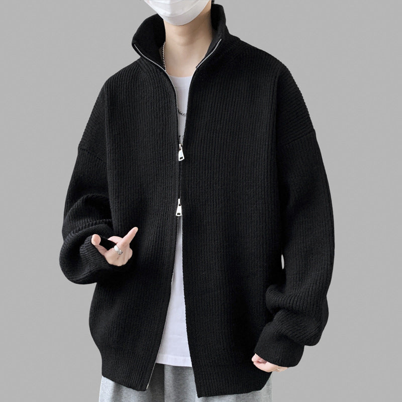 Herren Stylische Strickjacke mit hohem Kragen und Reißverschluss Drune