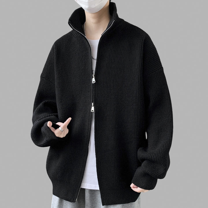 Herren Stylische Strickjacke mit hohem Kragen und Reißverschluss Drune