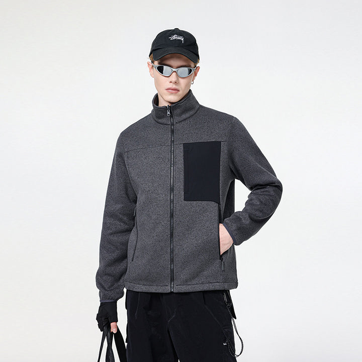 Herren Struktur-Fleece-Zipjacke mit hohem Stehkragen und Nylon-Brusttasche Drune