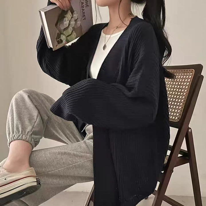Damen weicher Strickcardigan mit lässigem Schnitt und aufgelegten Ärmeln Drune