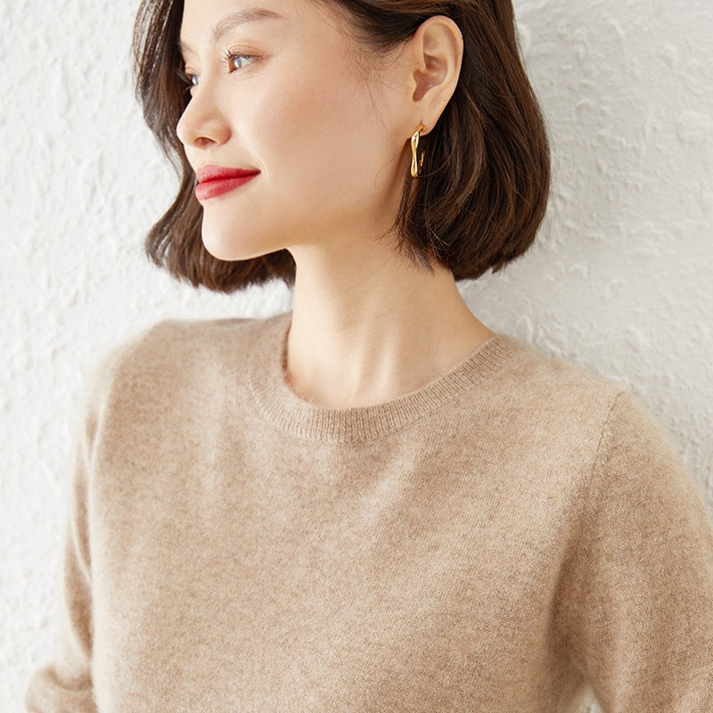 Damen Kurzgeschnittener Feinstrickpullover mit Rundhalsausschnitt und geripptem Bund Drune