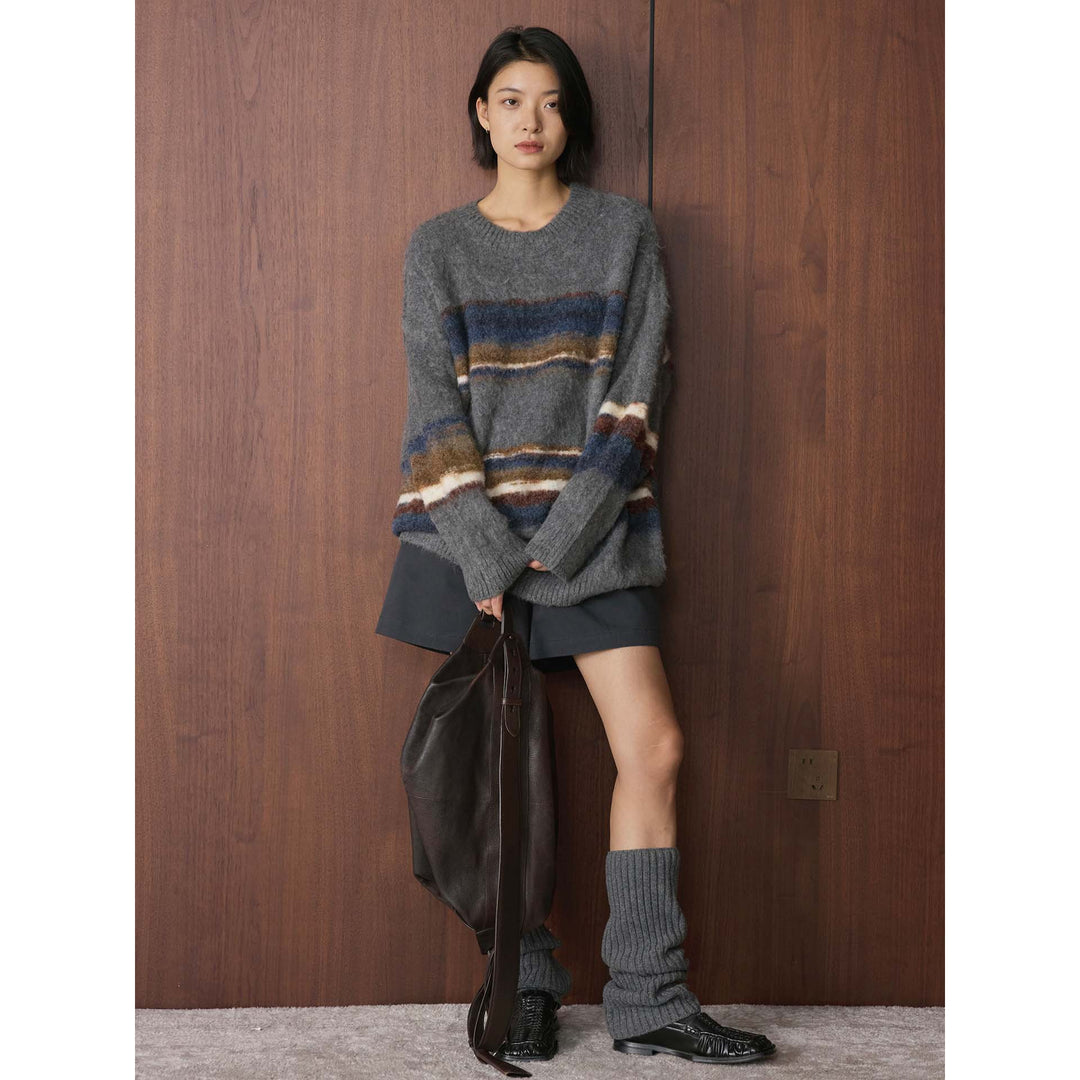 Damen Weicher Mohair-Mix Pullover mit gestreifter Relaxed-Silhouette Drune