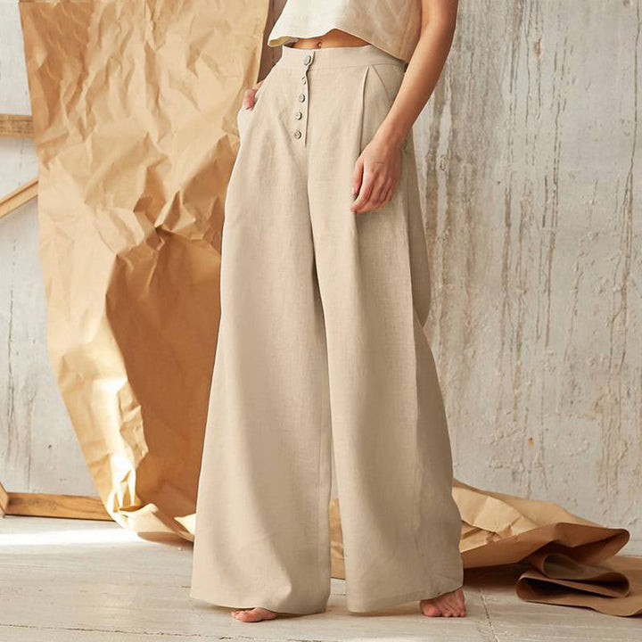 Damen nan weite Leinenhose mit hoher Taille und seitentaschen Drune