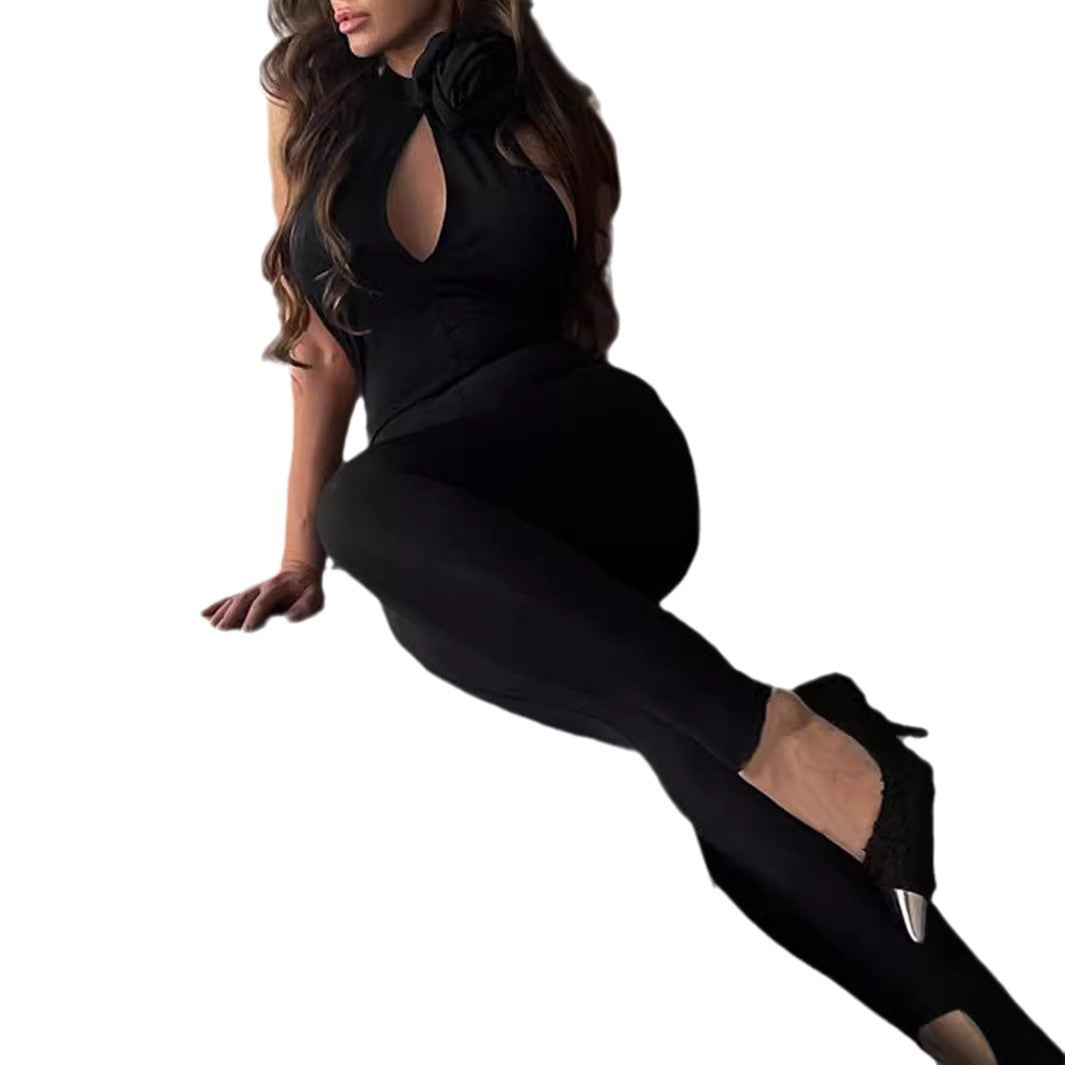 Damen Jumpsuit mit Dekolleté und floralem Akzent Drune