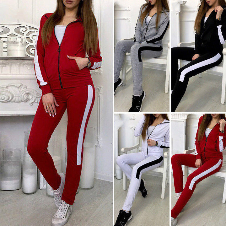 Damen Jogginganzug aus Stretchmaterial mit seitlichem Kontraststreifen und Reißverschluss Drune