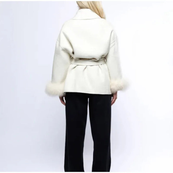 Damen Elegante Wickeljacke mit Teddyfellärmeln Drune