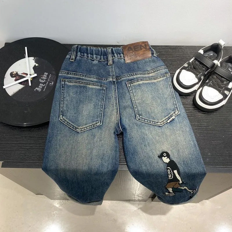 Unisex bequeme und lässige Denim-Hose mit elastischem Bund Drune