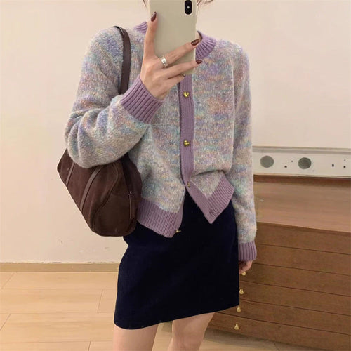 Damen kuschelige Strickjacke mit Herzknöpfen und kontrastierenden Rippdetails Drune