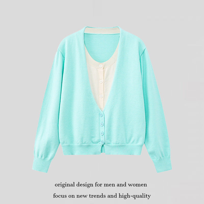 Damen Zweilagige V-Neck-Strickjacke mit integriertem Henley-Innenlayer Drune