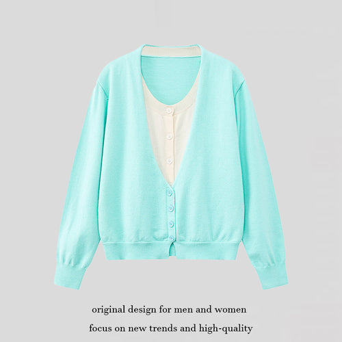Damen Zweilagige V-Neck-Strickjacke mit integriertem Henley-Innenlayer Drune