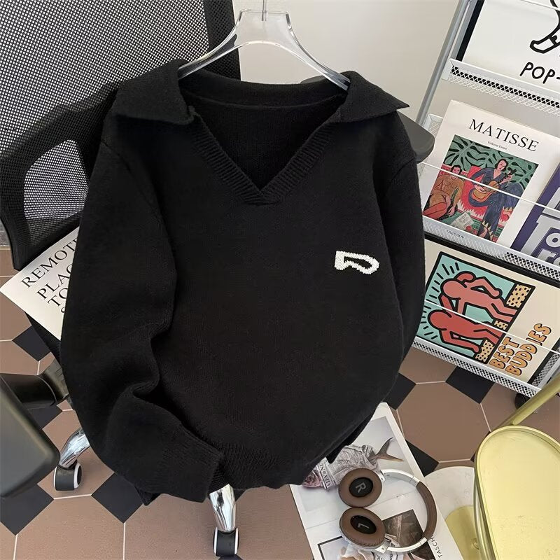 Damen V-Ausschnitt Strickpullover mit raffinierter Struktur Drune