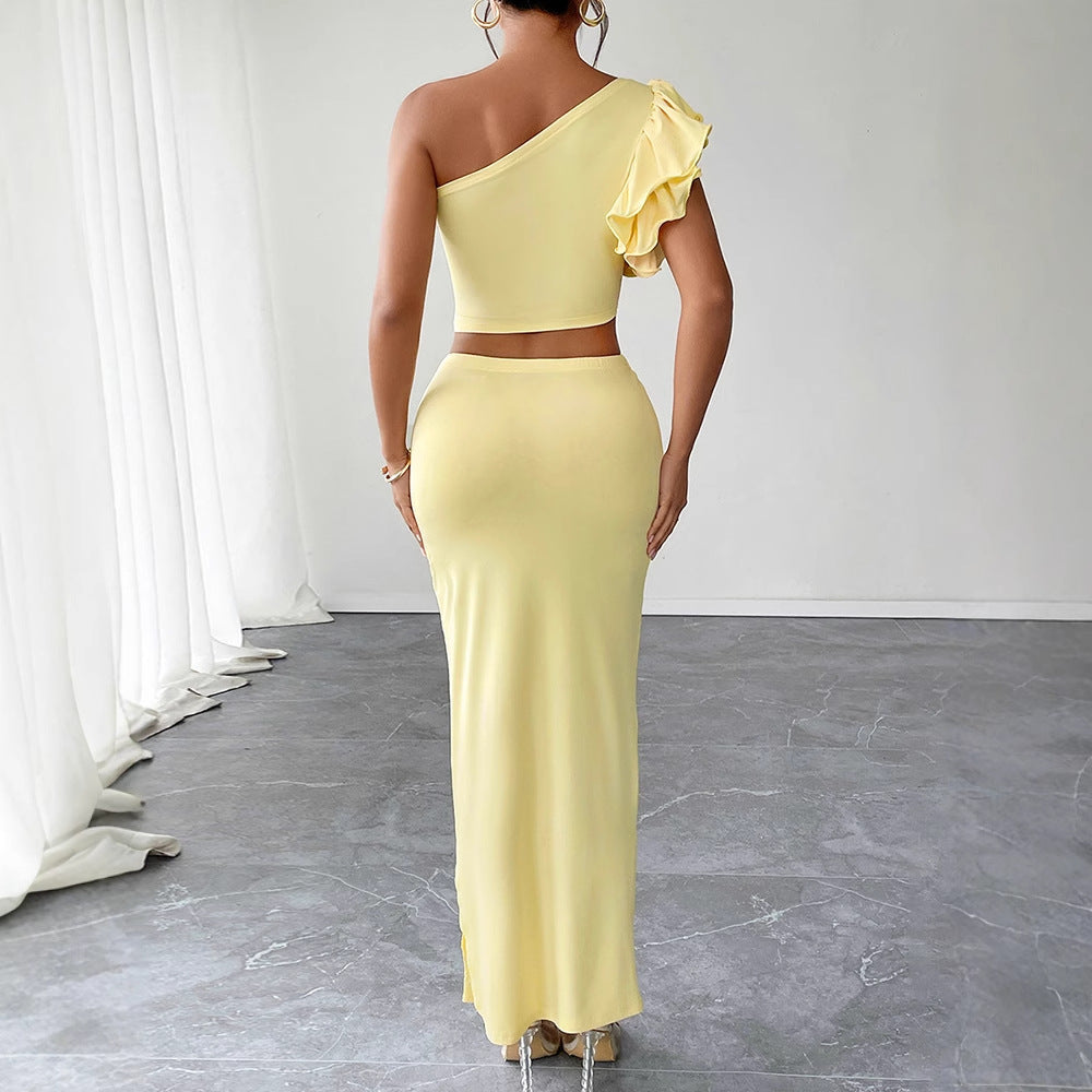 Damen Maxikleid mit asymmetrischem Schnitt und Rüschendetails Drune