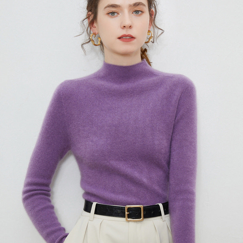 Damen Leichter taillierter Mockneck-Pullover in kaschmirähnlicher Mohair-Optik mit feiner Rippenstruktur Drune