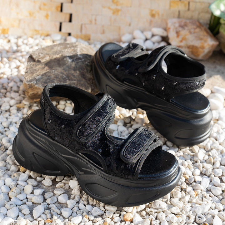 Damen Plateau-Sandalen mit verziertem Riemen und komfortabler Sohle Drune