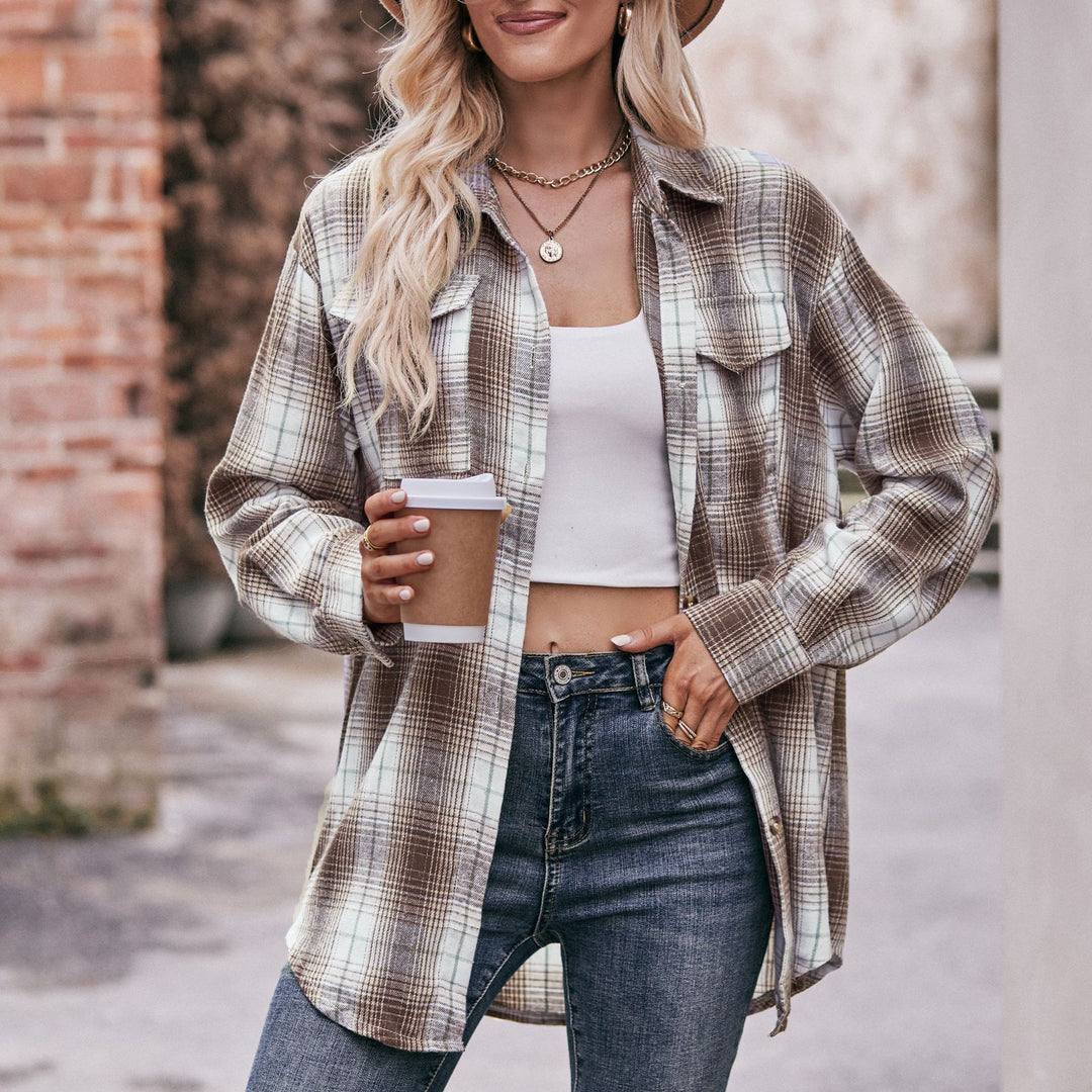 Damen kariertes Hemd mit knopfbarem Frontdesign und lässigem Knoten-Detail Drune