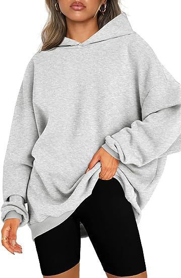 Damen nan oversized Kapuzenpullover im Boxy-Cut mit innen angerautem Fleece, überschnittener Schulter und verlängertem Rückenteil Drune