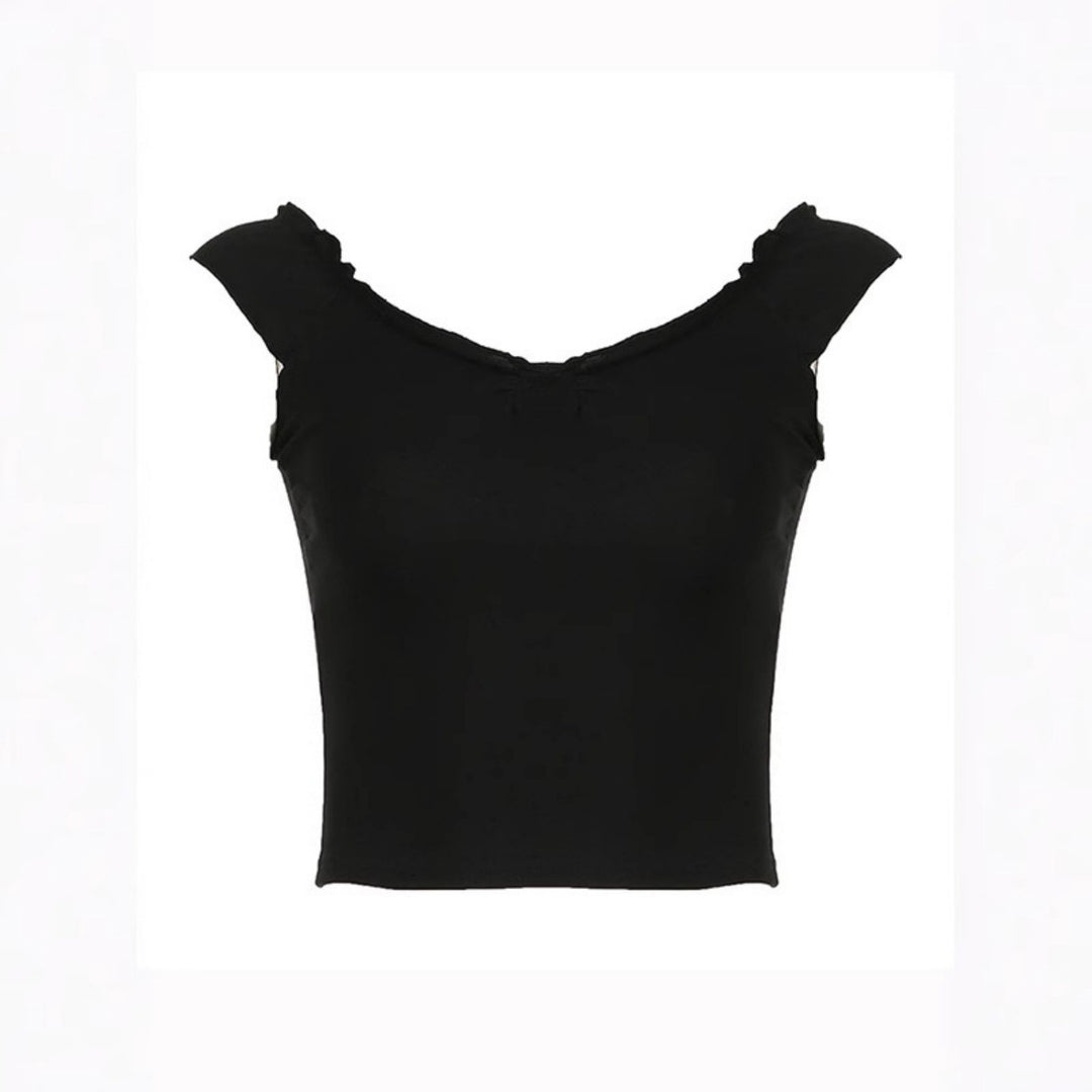 Damen elegantes Oberteil mit Rüschendetails und schulterfreiem Design Drune