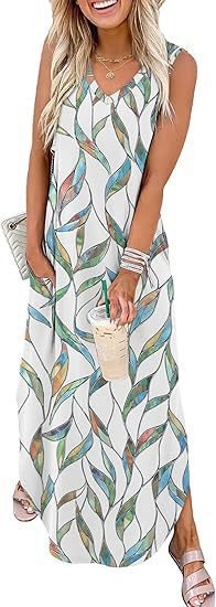 Damen Maxi-Kleid mit modernem V-Ausschnitt und praktischem Taschendesign Drune