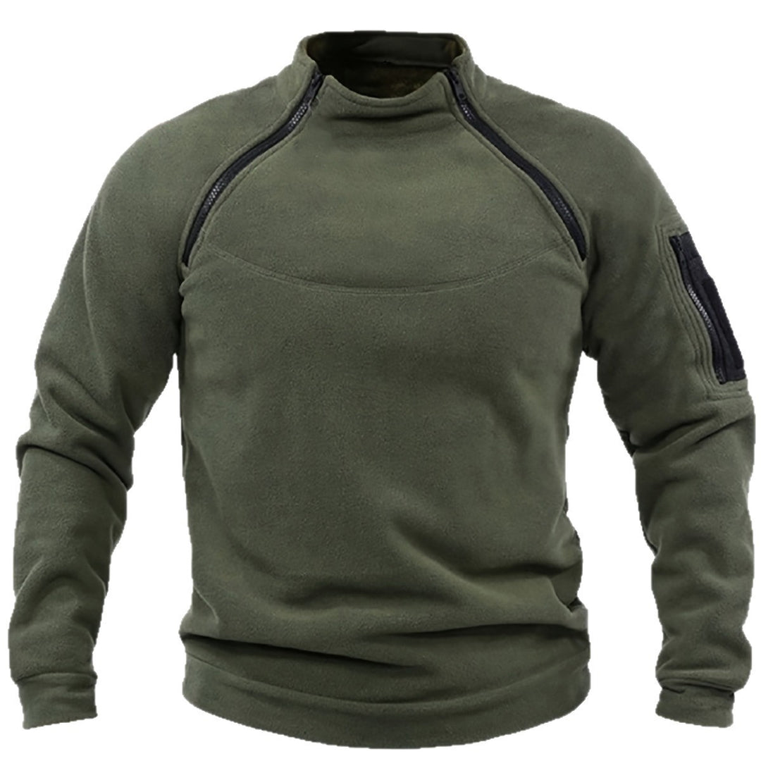 Herren Thermischer Fleece‑Halbzippullover mit Utility‑Ärmeltasche & Schulterreißverschlüssen Drune