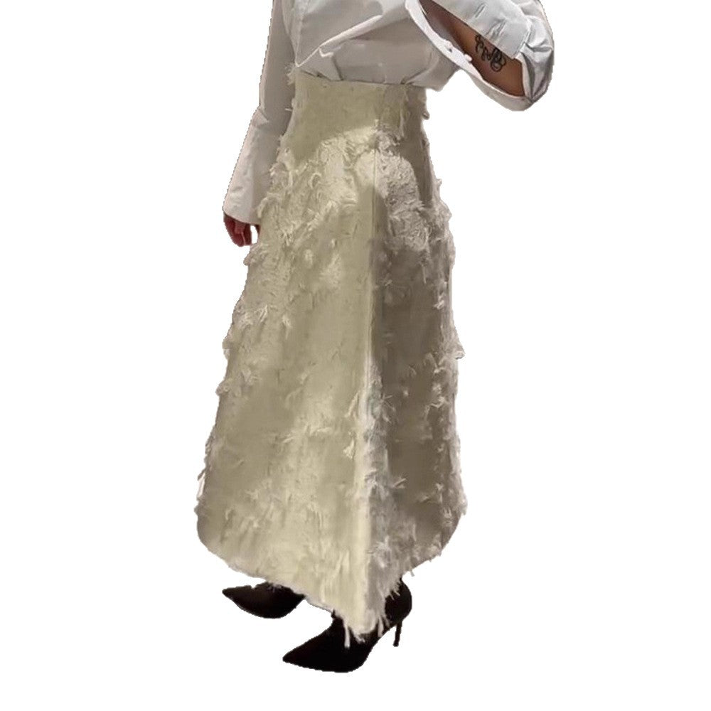 Damen Midirock mit hoher Taille und fransiger Struktur Drune