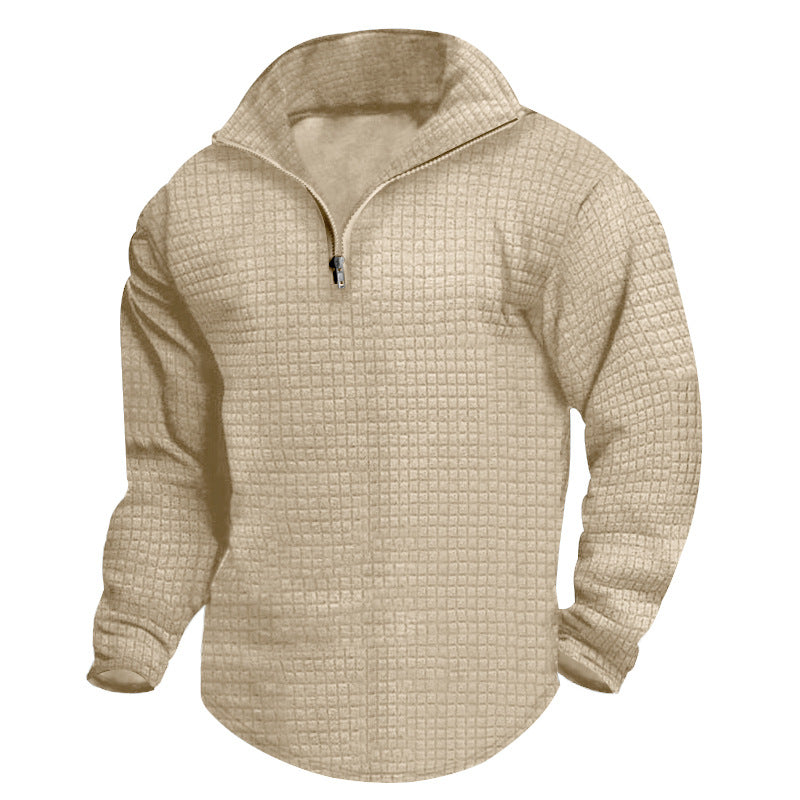 Herren strukturierter Fleece-Pullover mit hohem Kragen und halbem Reißverschluss Drune