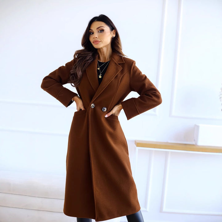 Damen Eleganter Wollmantel mit klassischem Revers und zeitlosem Design Drune