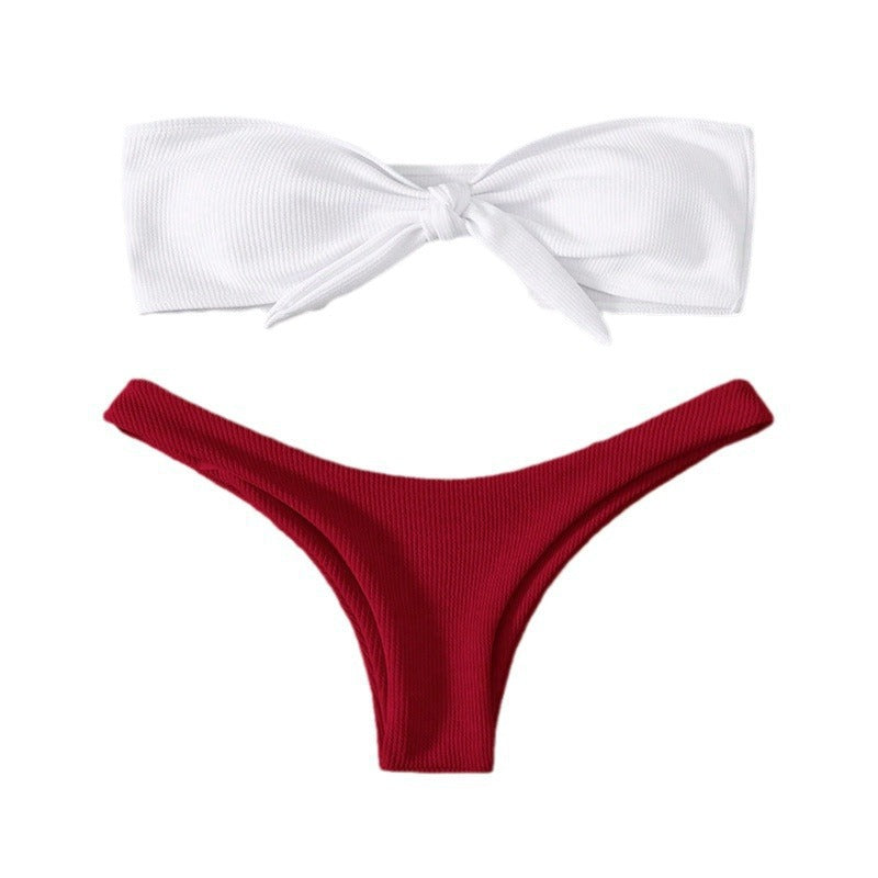 Damen Bandeau-Bikini mit modischem Knoten und hohem Beinausschnitt Drune