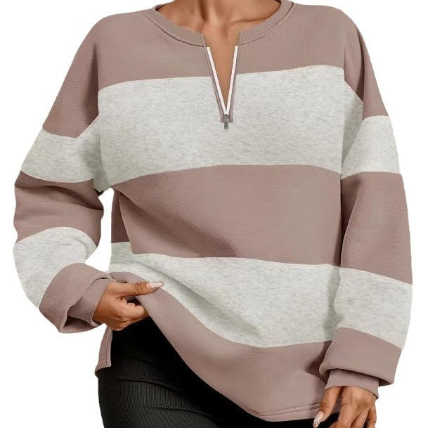 Damen modischer Sweatpullover mit Reißverschluss und gestreiftem Design Drune