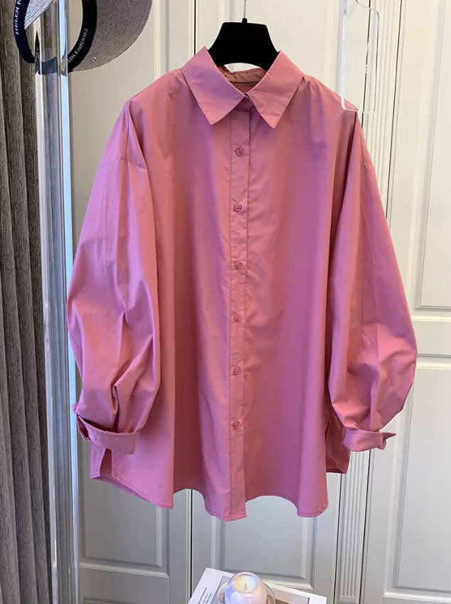 Damen Oversize-Hemdbluse mit Ballonärmeln und klassischem Kragen Drune