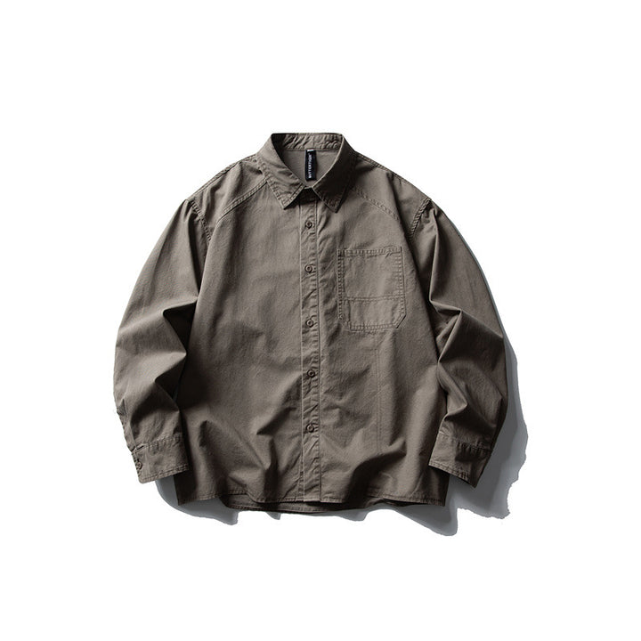 Herren Oversize-Hemdjacke aus robustem Baumwoll-Twill mit aufgesetzter Brusttasche und geradem Saum Drune