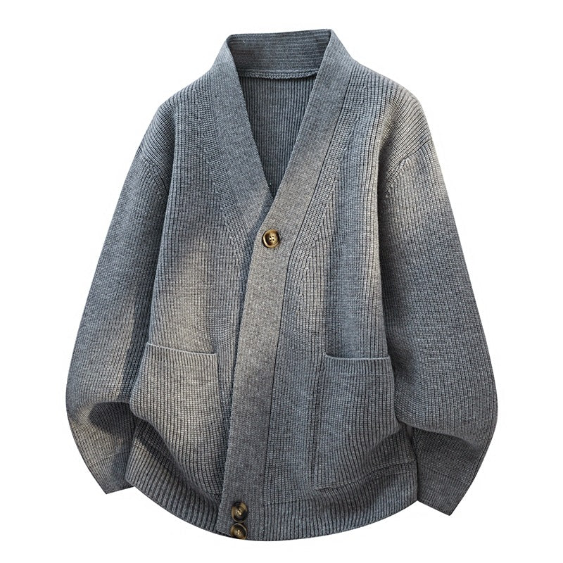 Damen Oversize-Strickjacke mit großem V-Ausschnitt, aufgesetzten Taschen & Holzknöpfen Drune