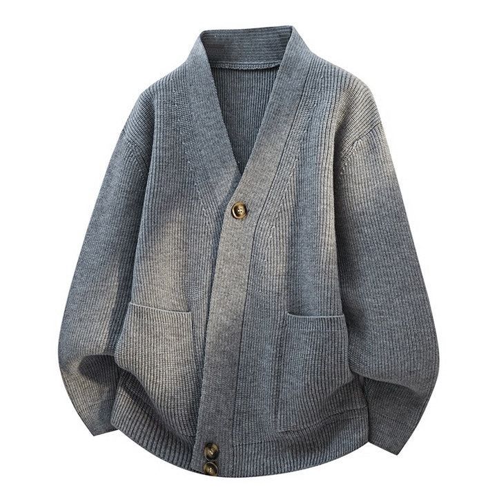 Damen Oversize-Strickjacke mit großem V-Ausschnitt, aufgesetzten Taschen & Holzknöpfen Drune