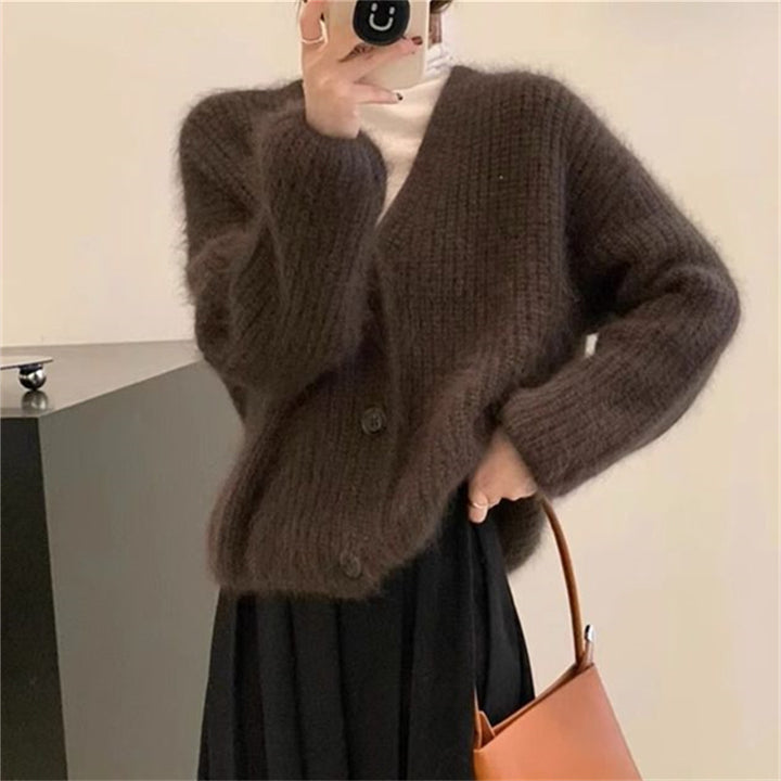 Damen Flauscher Strickjacke mit Knopf und lässigem Schnitt Drune