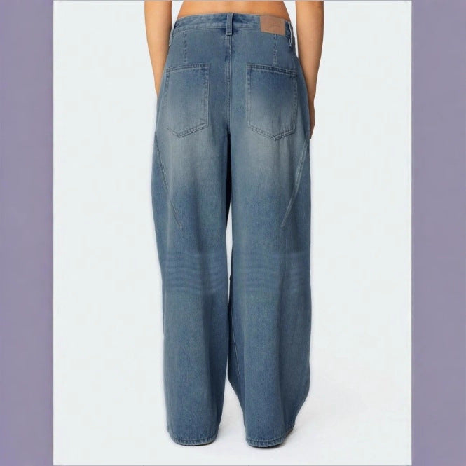 Damen Extraweite High-Waist Denim-Palazzohose mit langem Schlag Drune