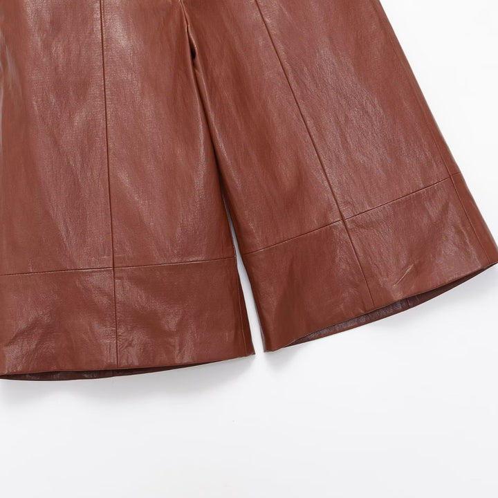 Damen elegante Culotte aus hochwertigem Leder mit weitem Schnitt Drune