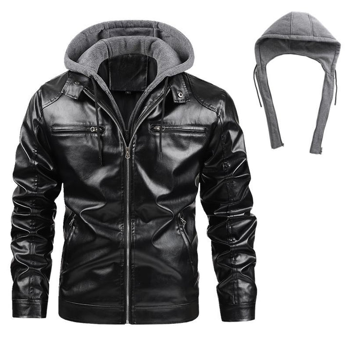 Herren Stilvolle Lederjacke mit Kapuze Drune