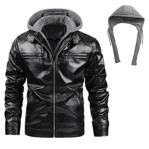 Herren Stilvolle Lederjacke mit Kapuze Drune