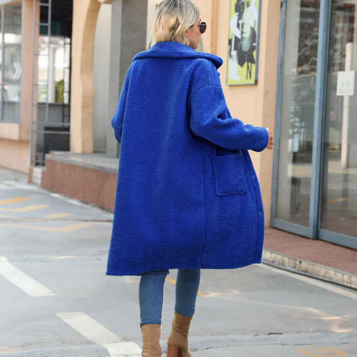 Damen Flauschiger Fleece-Mantel mit großen aufgesetzten Taschen und Knopfdetails Drune