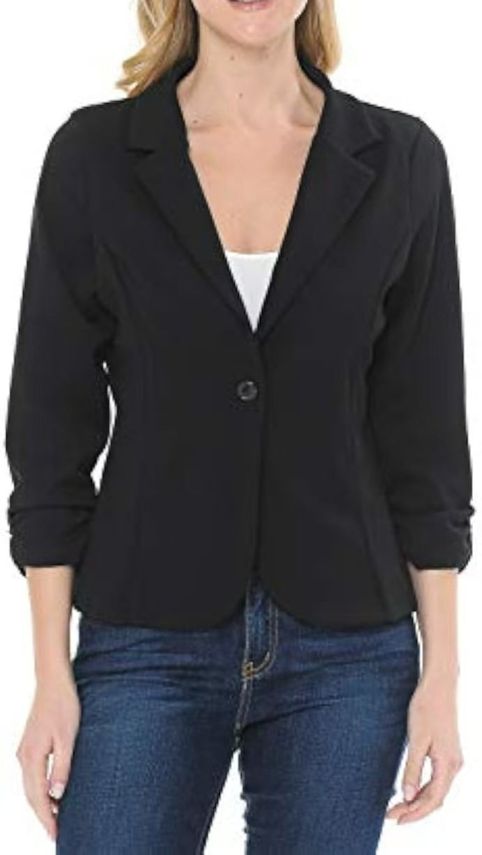 Damen taillierter Jersey-Blazer mit Ein-Knopf-Verschluss und dreiviertelärmeln Drune