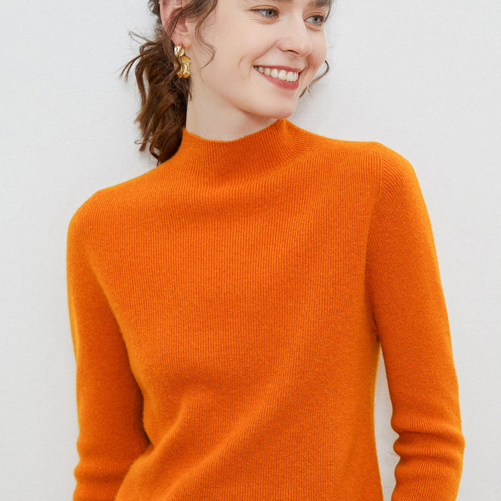 Damen Leichter taillierter Mockneck-Pullover in kaschmirähnlicher Mohair-Optik mit feiner Rippenstruktur Drune