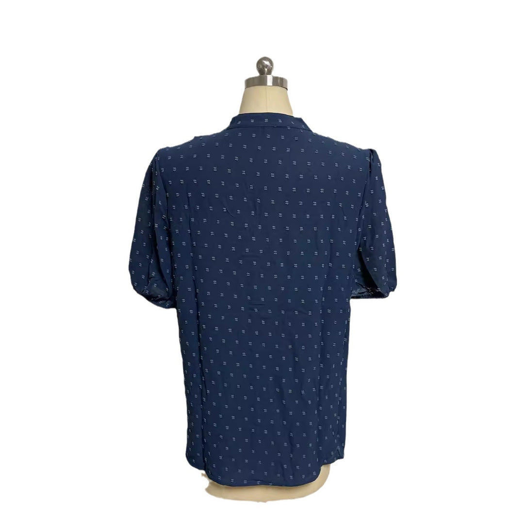 Damen nan semitransparente Dobby-Bluse mit Stehkragen, Häkelblende und Puffärmeln Drune