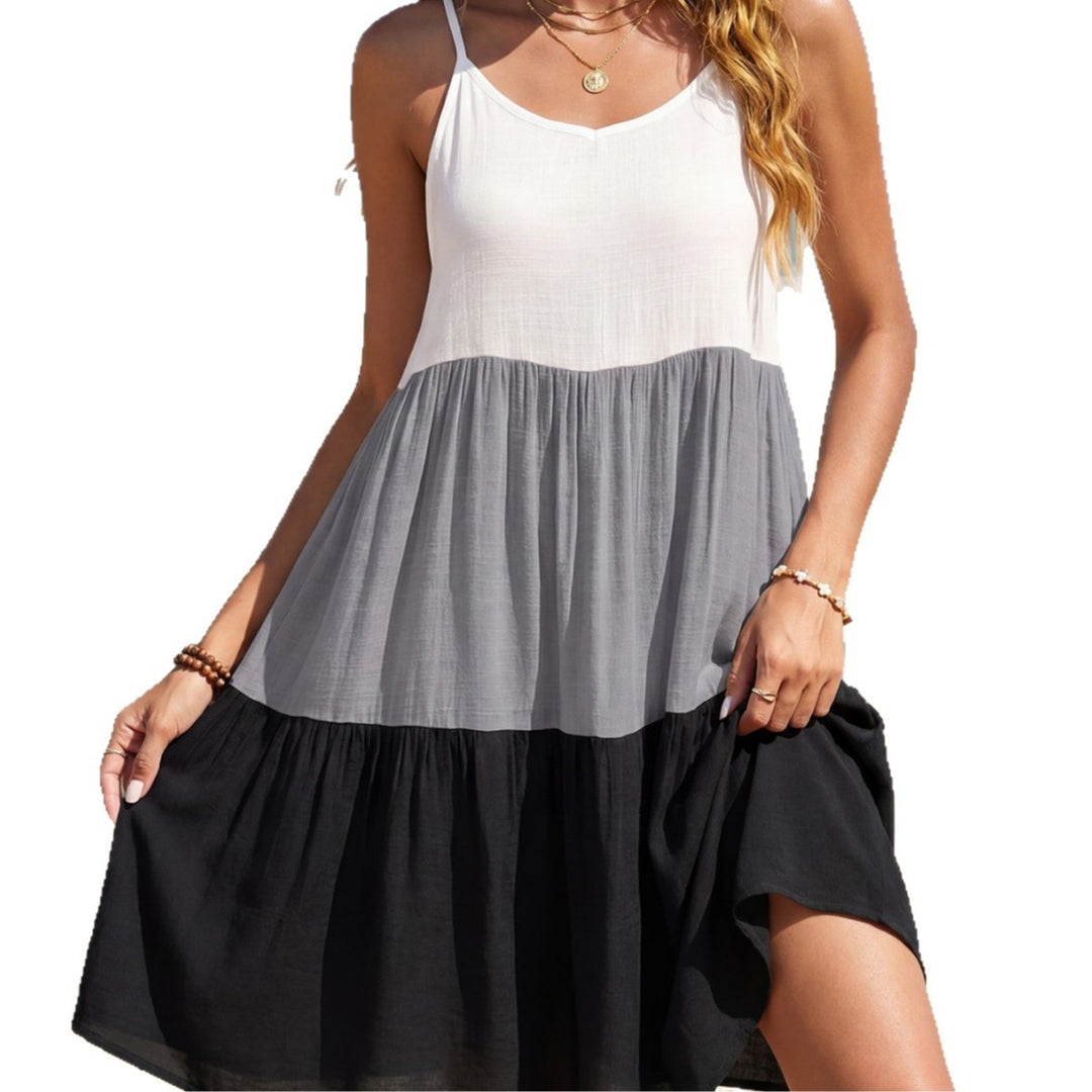 Damen luftiges Sommerkleid mit modischem Farbverlauf und verstellbaren Trägern Drune